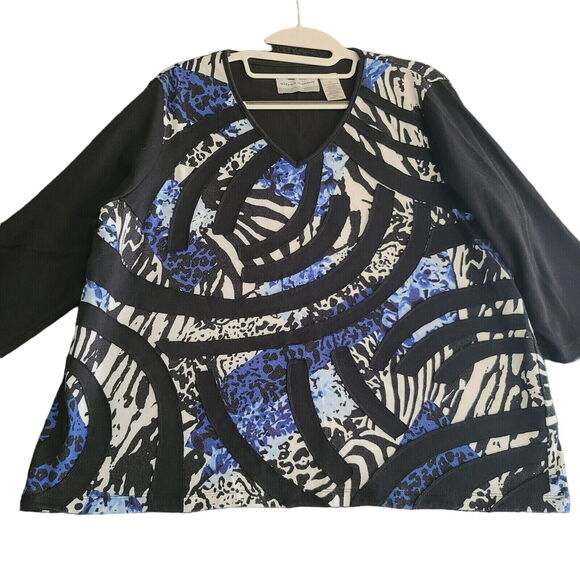 Alfred Dunner Womens Top Multi-Color Size PL Cotton Blend Stretch 1/2 Sleeve - Picture 1 of 12